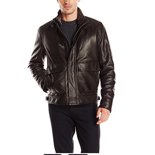 Cole Haan Men's Leather Aviator Jacket, Only $206.64, free shipping