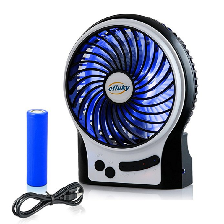 Efluky Mini USB 3 Speeds Rechargeable Portable Table Fan, 4.5-Inch, Black $14.99