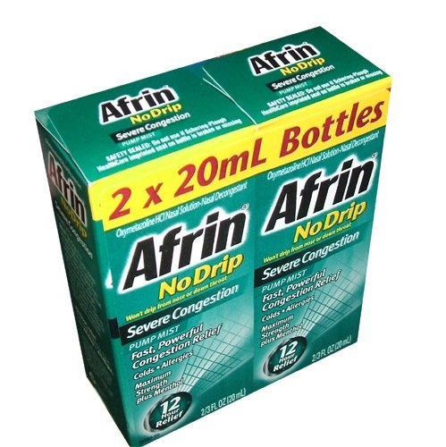 Afrin No Drip Severe Congestion Pump Mist Nasal Spray 12 Hour relief 20 mL Bottle (Pack of 2), Only $9.88