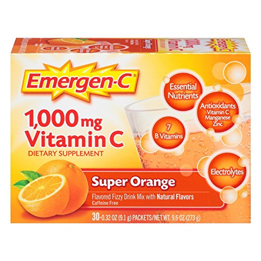 Emergen-C (30 Count, Super Orange Flavor, 1 Month Supply) Dietary Supplement Fizzy Drink Mix with 1000mg Vitamin C, 0.32 Ounce Packets, Caffeine Free, only $10.34