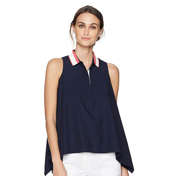 Lacoste Women's Sleeveless Cotton Twill Asymmetrical Hem Top only $28.78