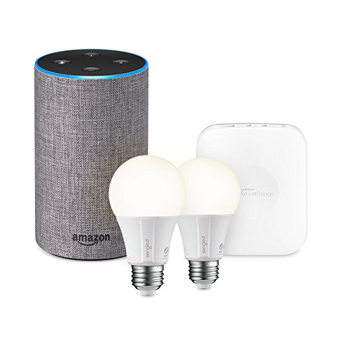 Echo (2nd Generation) - Heather Gray Fabric + SmartThings Hub + 2 Element Smart Bulbs $114.99