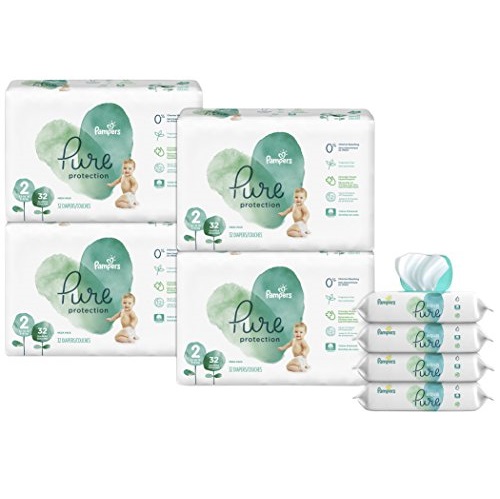 Pampers Pure Protection Disposable Diapers Size 2, 128 Ct. WITH Aqua Pure 4X Pop-Top Sensitive Water Baby Wipes, 224 Ct., Only $46.19, free shipping after clipping coupon and using SS