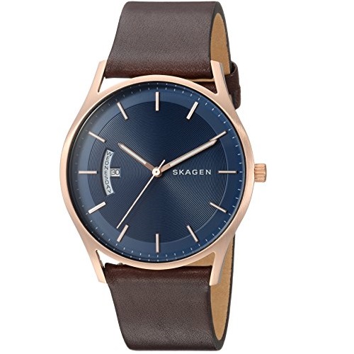 Skagen Men's Holst Quartz Stainless Steel and Leather Casual Watch, Color Rose Gold-Tone, Brown (Model: SKW6395), Only $82.50,free shipping