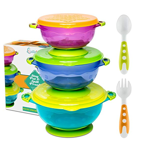 BEST SUCTION BABY BOWLS FOR TODDLERS-Toddler Bowls Baby Feeding Set with Baby Utensils | Bonus Baby Spoons and Baby Fork | To Go Baby Bowl with Secure Lids | Suction Plates | BPA Free $14.95