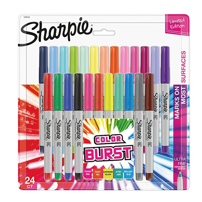 Sharpie 1949558 Color Burst Permanent Markers, Ultra Fine Point, Assorted Colors, 24-Count only $9.98