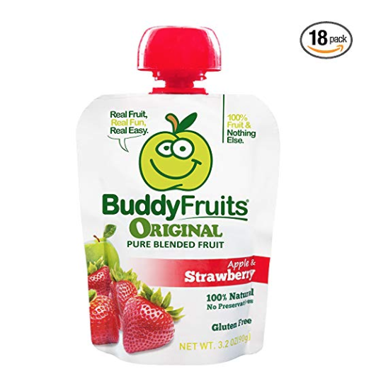 Buddy Fruits 草莓水果泥便攜裝，18袋x 3.2-Ounce, 現僅售$12.92, 免運費！
