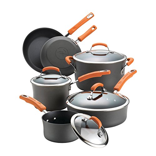 Rachael Ray Hard Anodized II Nonstick Dishwasher Safe 10-Piece Cookware Set, Orange, Only $87.99, free shipping