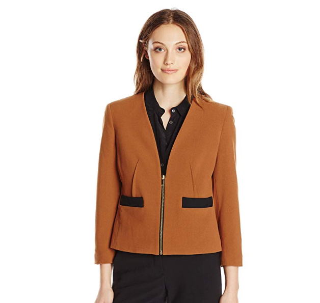 Nine West Zip Front Collarless Suit 女款职场正装外套, 现仅售$18.17