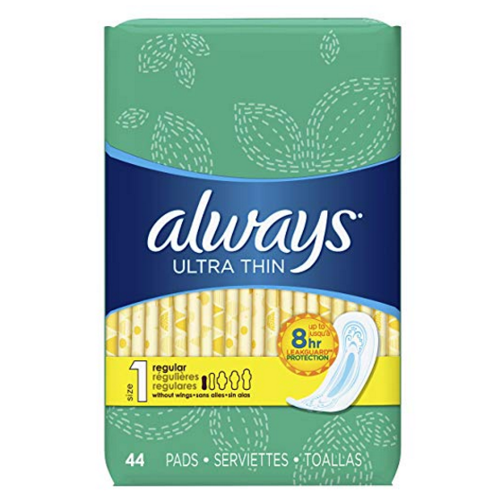 Always Ultra Thin, Size 1, Regular Pads, 132 Count, Unscented (44 Count, Pack of 3 - 132 Count Total), Only $14.65