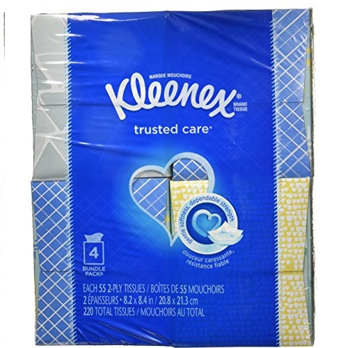 Kleenex Facial Tissue - 55 2-ply Box, 4 Pack,Designs may vary, Only $5.00