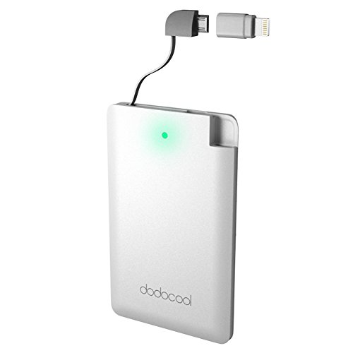 dodocool MFI Power Bank 2500mAh Ultra-Thin 65g with Built-in Micro USB Cable and [MFI Certified] Lightning Adapter for iPhone 8/ 8 Plus/ X/ 7 / 7 Plus/ 6 / 6 Plus Samsung LG HTC and more