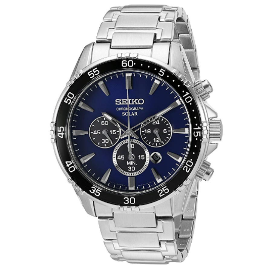 Seiko Men's Solar Chronograph Silvertone Watch with Blue Dial $147.98, free shipping