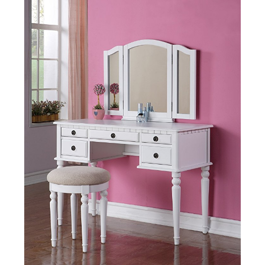 Bobkona F4074 St. Croix Collection Vanity Set with Stool, White $190.33，free shipping