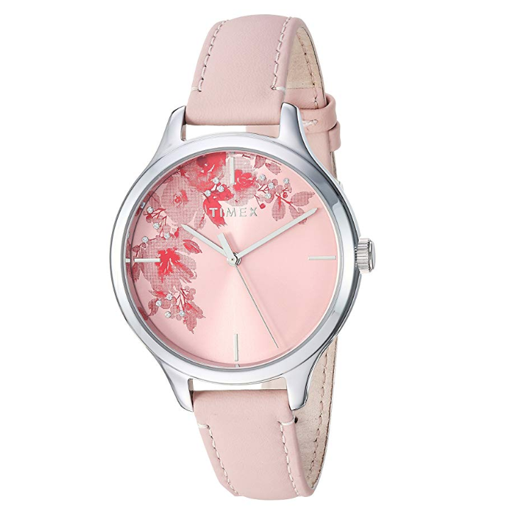 Timex Women's TW2R66600 Crystal Bloom Pink/Silver Floral Accent Leather Strap Watch only $30.00