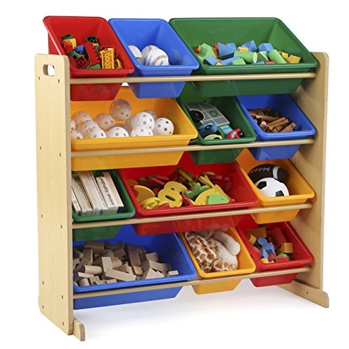 Humble Crew, Natural/Primary Kids' Toy Storage Organizer with 12 Plastic Bins, only $44.86, free shipping