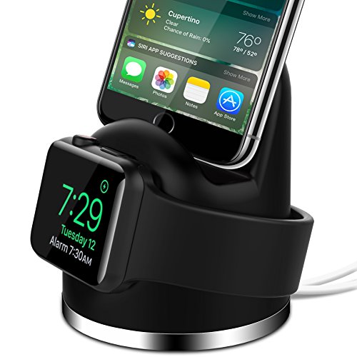 OLEBR Apple Watch Series 3 Stand iPhone X/8/8Plus/7/7Plus/6s/6s Plus Dock, [2 in 1 Charging Dock]Apple Watch Charging Stand, Charger Station for iWatch Series 3/2/1/Nike+,iPhone 5/SE-Black
