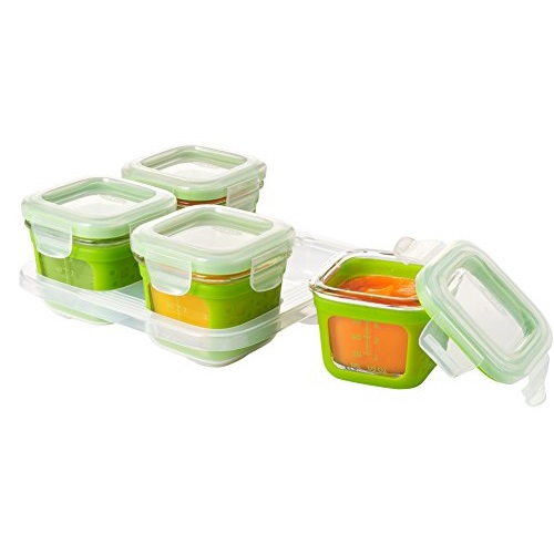 OXO Tot Glass Baby Blocks Food Storage Containers with Silicone Sleeves, Green, 4 oz, Only $19.49, free shipping