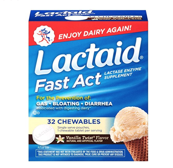 Lactaid 乳糖酶酵素32粒 香草口味咀嚼, 现点击coupon后仅售$6.52, 免运费！