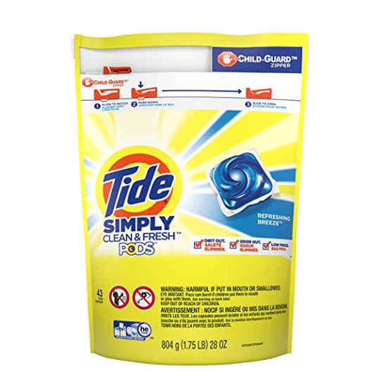 Tide Simply Clean & Fresh PODS Liquid Detergent Pacs, Refreshing Breeze, 43 Loads only $6.49