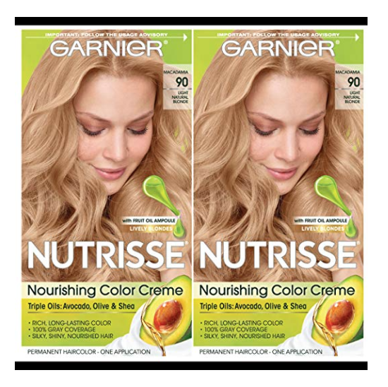 Garnier Hair Color Nutrisse Nourishing Creme, 90 Light Natural Blonde (Macadamia), 2 Count only $9.09