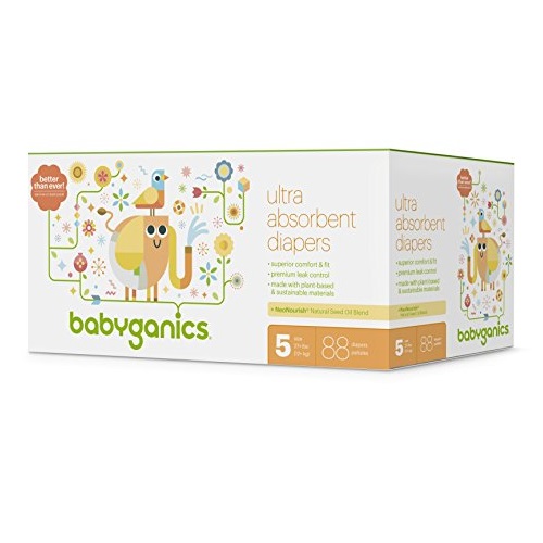 Babyganics Ultra Absorbent Diapers, Size 5, 88 count, Only $29.37, free shipping