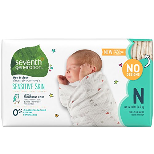 Seventh Generation Baby Diapers, Free & Clear for Sensitive Skin, Original No Designs, Newborn 144 count (Packaging May Vary), Only $21.99, free shipping after clipping coupon and using SS