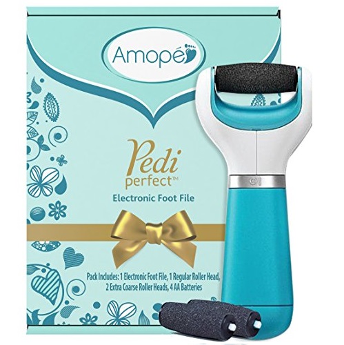 Amope Pedi Perfect Electronic Dry Foot File (Blue) Value Set with 3 Roller Heads (1 Regular and 2 Extra Coarse Roller Heads) and 4 AA Batteries for Feet, Removes Hard and Dead Skin  Only $25.79