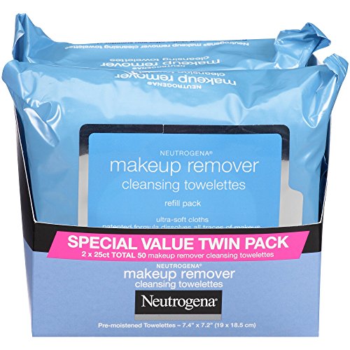 Neutrogena Makeup Remover Cleansing Face Wipes, Daily Cleansing Facial Towelettes to Remove Waterproof Makeup and Mascara, Alcohol-Free, Value Twin Pack, 25 Count, 2 Pack, Only $6.91