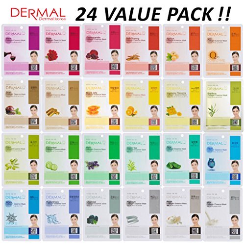 DERMAL 24 Combo Pack Collagen Essence Full Face Facial Mask Sheet - The Ultimate Supreme Collection for Every Skin Condition Day to Day Skin Concerns.  , Only $13.27