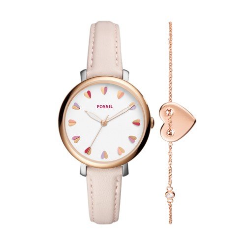 Fossil Women's 'Jacqueline' Quartz Stainless Steel and Leather Casual Watch, Color Rose Gold-Toned (Model: ES4351SET), Only$73.71 , free shipping
