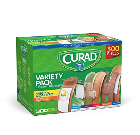 Curad Assorted Bandages Variety Pack 300 Pieces, Including Antibacterial, Heavy Duty, Fabric, and Waterproof Bandages only $9.50