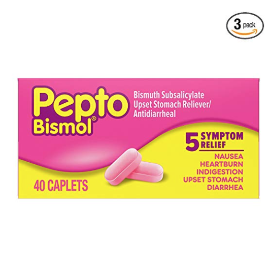 Pepto Bismol Upset Stomach, Indigestion, Nausea, Heartburn and Diarrhea Relief Medicine, 40 Caplets (Pack of 3) (Packaging May Vary only $21.93