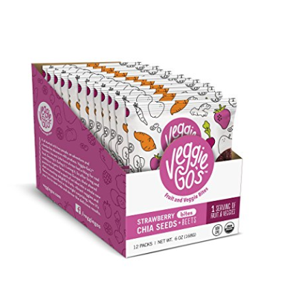 Veggie-Go's Organic Fruit and Veggie Bites with No Added Sugar, Strawberry, Chia Seeds, Beets, 12 Count only $11.24