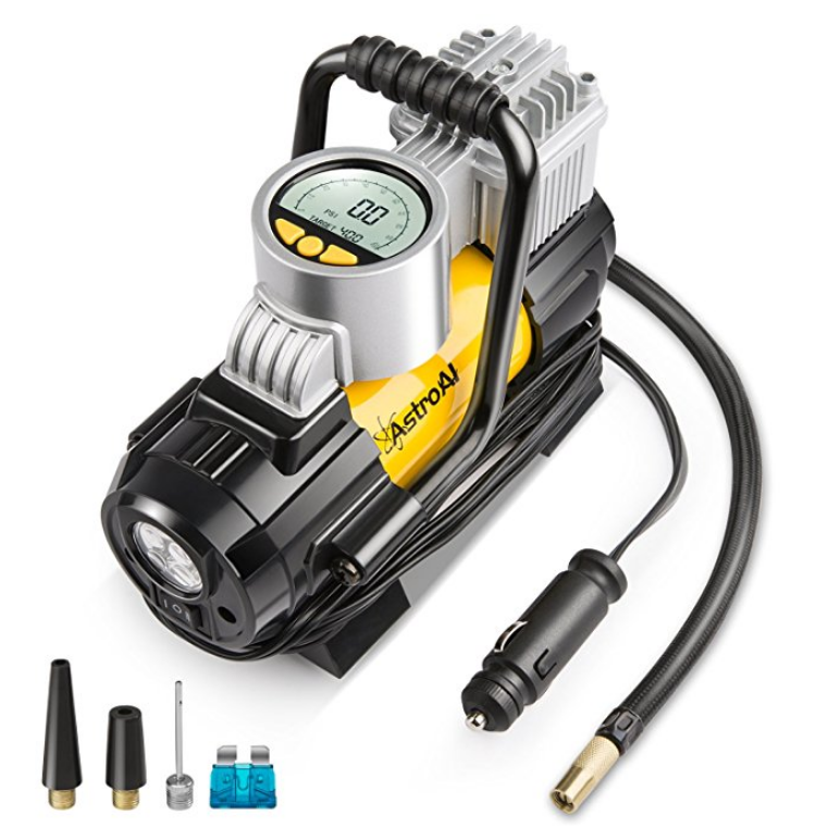 ​AstroAI Portable Air Compressor Pump Tire Inflator, 150 PSI 12V Electric Digital Pump with Extra Nozzle Adaptors and Fuse for Car Bike Tires and Other Automobiles $25.49，free shipping