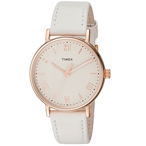 Timex Women's TW2R28300 Southview 37 White/Rose Gold-Tone/Cream Leather Strap Watch, Only $29.74 after clipping coupon, free shipping