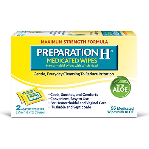 Preparation H (2 x 48 Count, 96 Count) Flushable Medicated Hemorrhoid Wipes, Maximum Strength Relief with Witch Hazel and Aloe, Pouch, Only $9.01, free shipping