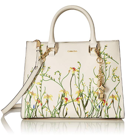 史低价！Calvin Klein 花卉刺绣 女式手提包，原价$248.00，现仅售$80.89，免运费