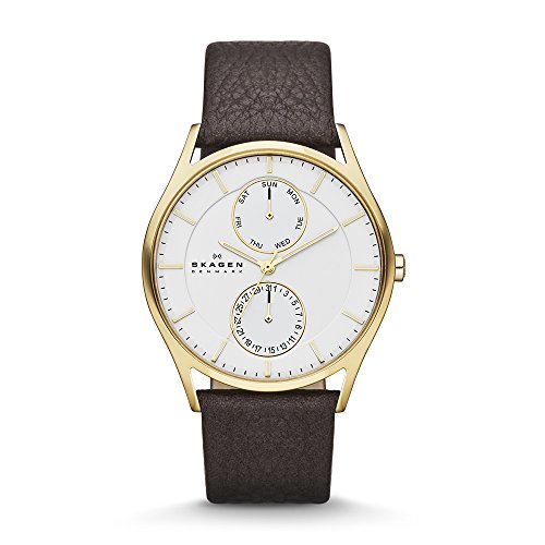 Skagen Men's Holst Quartz Stainless Steel and Leather Casual Watch, Color: Gold-Tone, Brown (Model: SKW6066), Only $79.95, free shipping