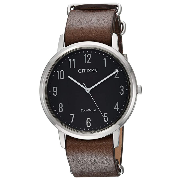 Citizen Men's 'Eco-Drive' Quartz Stainless Steel and Leather Casual Watch, Color:Brown (Model: BJ6500-04E) only $79.96