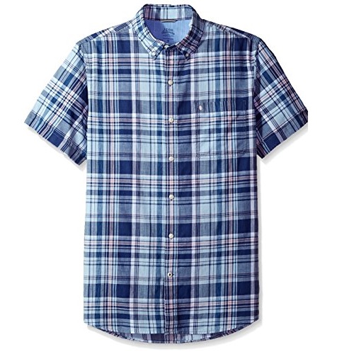 IZOD Men's Saltwater Dockside Chambray Plaid Short Sleeve Shirt, Only $9.49