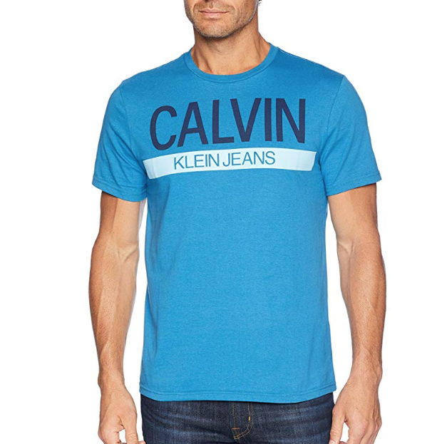 纯棉透气！Calvin Klein Stripe Logo男T恤, 现仅售$11.17
