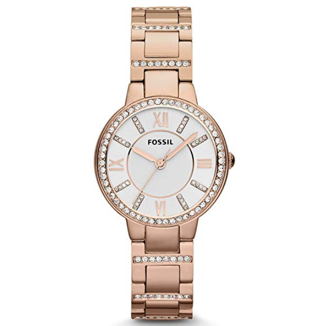 Fossil Women's 30mm Rose Goldtone Virginia Watch With Crystal Bezel $66.98，free shipping
