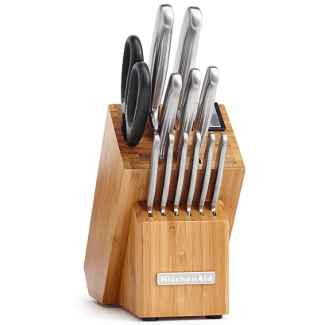 KitchenAid KKFSS14BO 14 Piece Classic Forged Series Brushed Stainless Steel Cutlery Set, Bamboo Wood $50.99