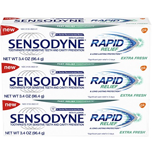 Sensodyne Rapid Relief Sensitive Fluoride Toothpaste, Basic, Extra Fresh, 3.4 Ounce (Pack of 3), 10.2 Ounce, Only $10.71