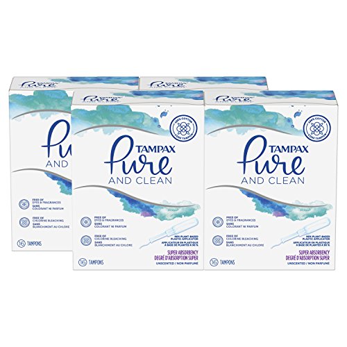 Tampax Pure & Clean Tampons with Plastic Applicator, Super Absorbency, 16 Count, 4 Boxes, (Total 64 Count), Only $23.88 after clipping coupon, free shipping