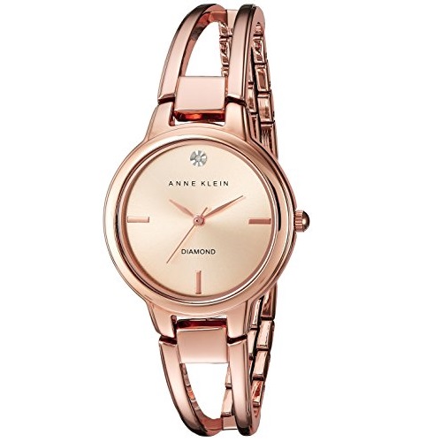 Anne Klein Women's AK/2626RGRG Diamond-Accented Dial Rose Gold-Tone Open Bangle Watch, Only $29.72, free shipping