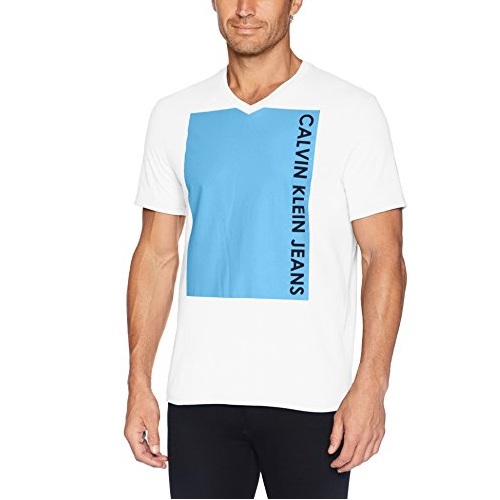Calvin Klein Logo 男士V领T恤，现仅售$15.74。两色同价！