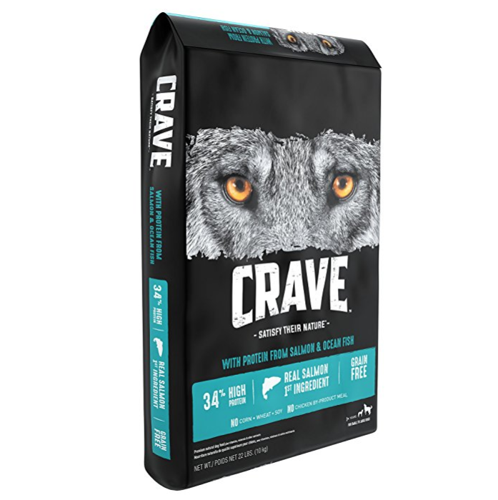 CRAVE 高品質無穀物狗糧 三文魚味 22磅 ，原價$44.99， 現點擊coupon后僅售$23.79，免運費！