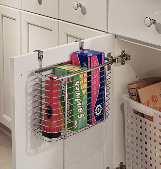 InterDesign Axis Over the Cabinet Kitchen Storage Organizer Basket for Aluminum Foil, Sandwich Bags, Cleaning Supplies - Medium, Chrome only $8.99